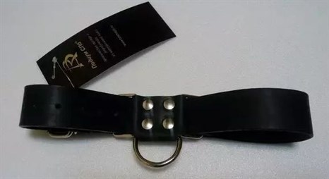 Чёрные широкие ременные наручники с полукольцом - фото 441418