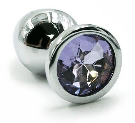 Серебристая алюминиевая анальная пробка с светло-фиолетовым кристаллом - 7 см. - фото 441423