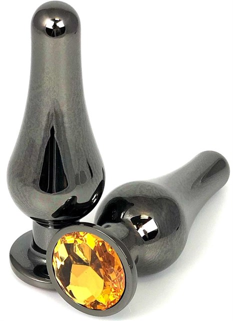 Черная удлиненная анальная пробка с оранжевым кристаллом - 8 см. - фото 442205