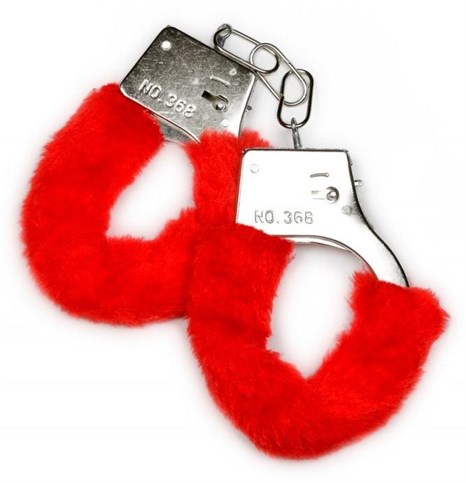 Металлические наручники с красной опушкой и ключиком - фото 444273