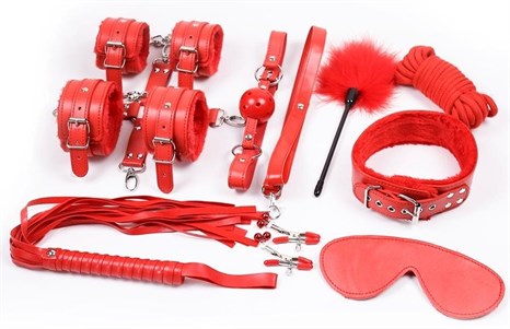 Набор красных БДСМ-аксессуаров Bandage Kits из 10 предметов - фото 444274