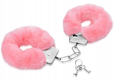 Металлические наручники с розовой меховой опушкой и ключиками - фото 444325