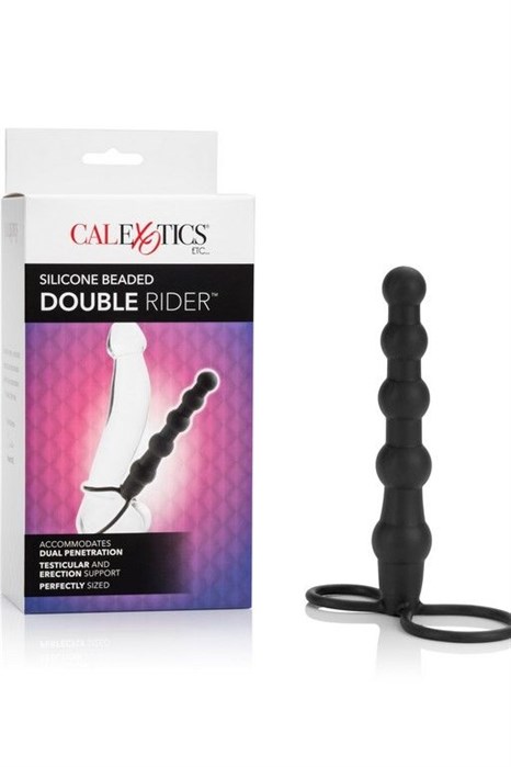 Насадка на пенис для двойного проникновения Silicone Beaded Double Rider - 14 см. - фото 444386