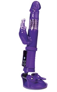 Фиолетовый вибратор с вращением бусин, клиторальным зайчиком и надёжной присоской