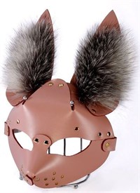 Розовая маска "Зайка" с меховыми ушками
