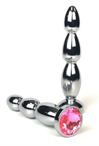 Серебристая анальная ёлочка с нежно-розовым кристаллом - 12 см.