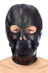 Маска-шлем с прорезями для глаз и регулируемым кляпом