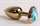 Золотистая анальная пробка с голубым стразиком-сердечком - 7,5 см. - фото 297692