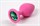Розовая силиконовая анальная пробка с зеленым стразом - 8,2 см. - фото 394627