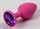 Розовая силиконовая анальная пробка с фиолетовым стразом - 7,1 см. - фото 394631