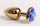 Золотистая анальная пробка с синим стразиком-сердечком - 8 см. - фото 395347