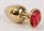 Золотистая анальная пробка с красным кристаллом - 8,2 см. - фото 395356