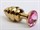 Золотистая ребристая анальная пробка с розовым стразом - 7,3 см. - фото 397816