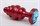 Красная ребристая анальная пробка с голубым стразом - 7,3 см. - фото 397817