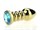 Золотистая фигурная анальная пробка с голубым стразом - 10,3 см. - фото 397866