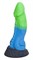 Голубой фаллоимитатор  Ночная Фурия Medium  с зелёным кончиком - 24,5 см. - фото 397892