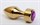 Золотистая анальная пробка с широким основанием и фиолетовым кристаллом - 7,8 см. - фото 397914