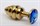 Золотистая ребристая анальная пробка с синим стразом - 7,3 см. - фото 397941