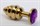 Золотистая ребристая анальная пробка с фиолетовым стразом - 7,3 см. - фото 397942