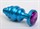 Синяя ребристая анальная пробка с фиолетовым кристаллом - 7,3 см. - фото 397943