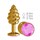 Золотистая пробка с рёбрышками и розовым кристаллом - 7 см. - фото 404474