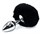Серебристая округлая анальная пробка с заячьим хвостиком черного цвета - 11,5 см. - фото 409786