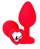 Красная силиконовая анальная пробка с нежно-розовым стразом-сердцем - 8 см. - фото 411347