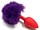 Красная силиконовая анальная пробка с пушистым фиолетовым хвостиком - фото 424058